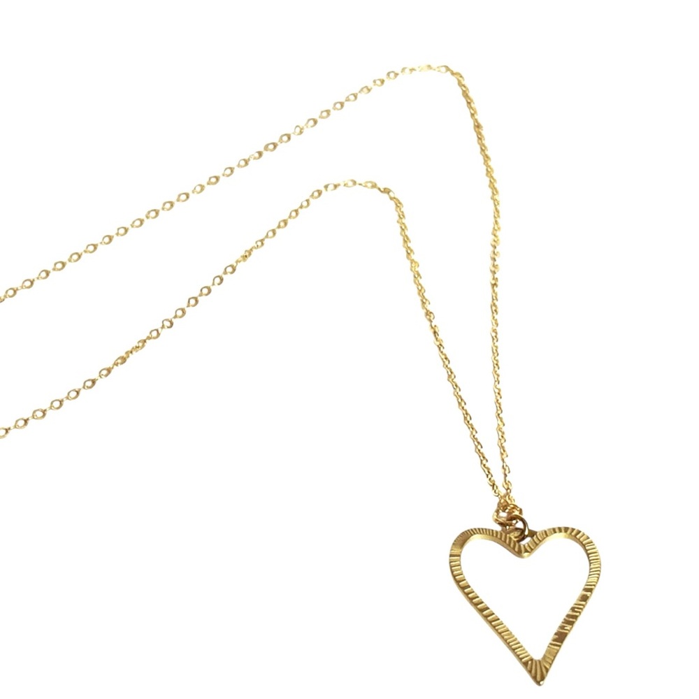 Dainty Gold Heart Pendant Necklace Textured Heart & Chain, Handmade